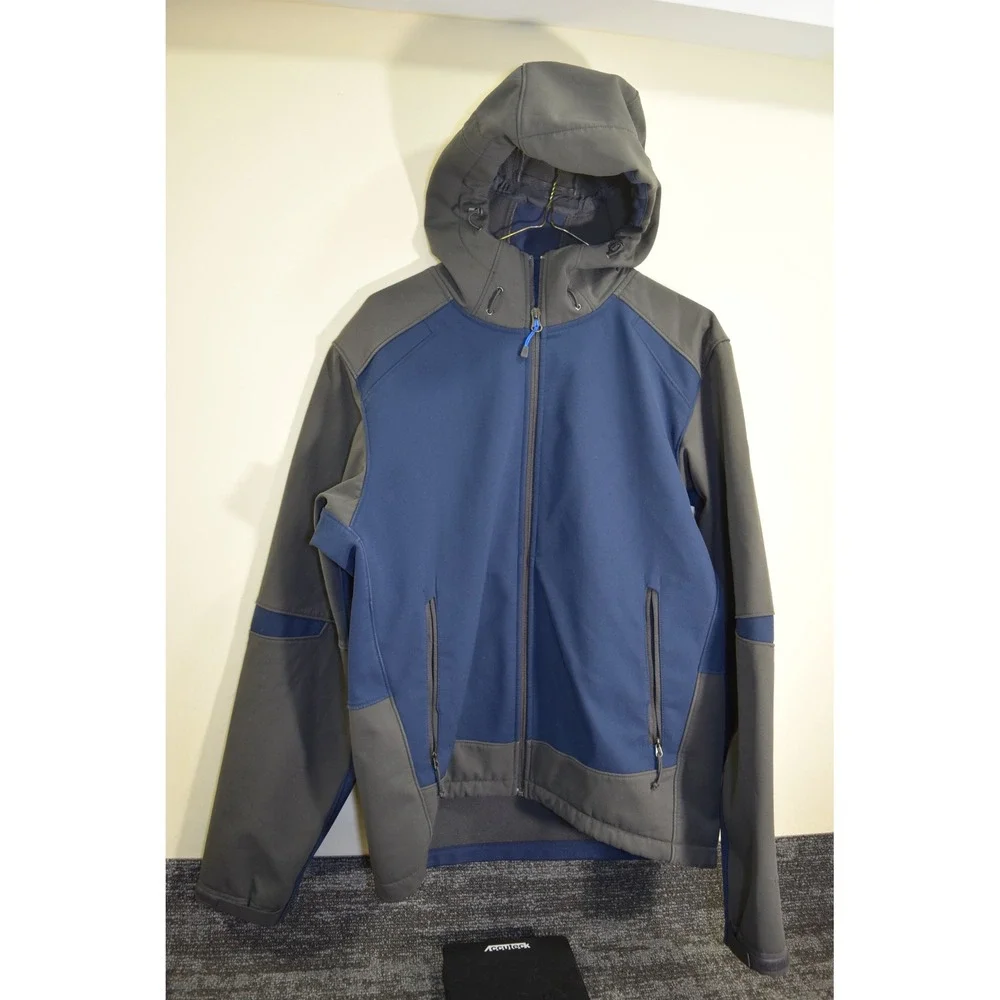 2010 North Face Apex Softshell Hooded Jacket Mens Blue Gray Full Zip Coat